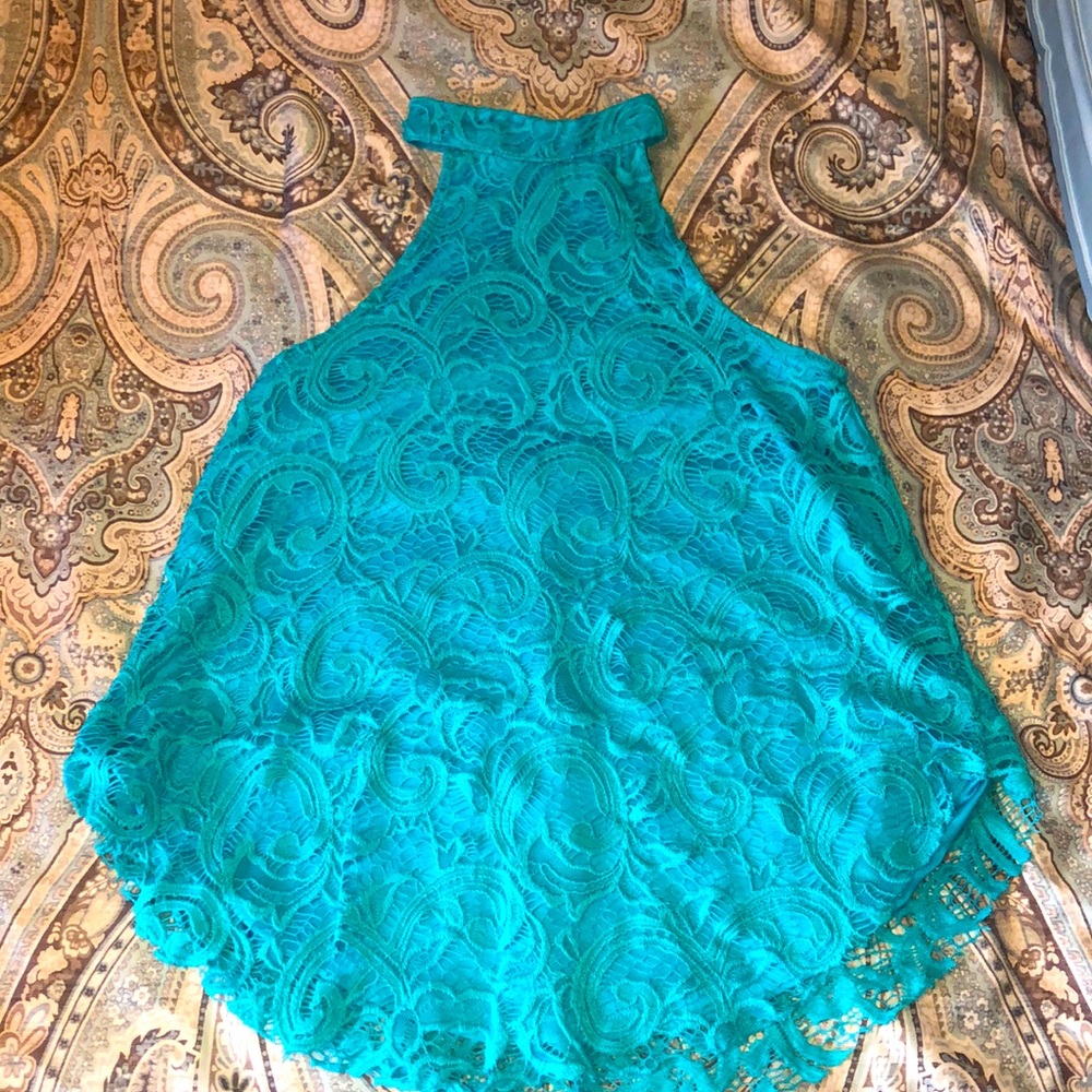 Halter top teal blue with lace